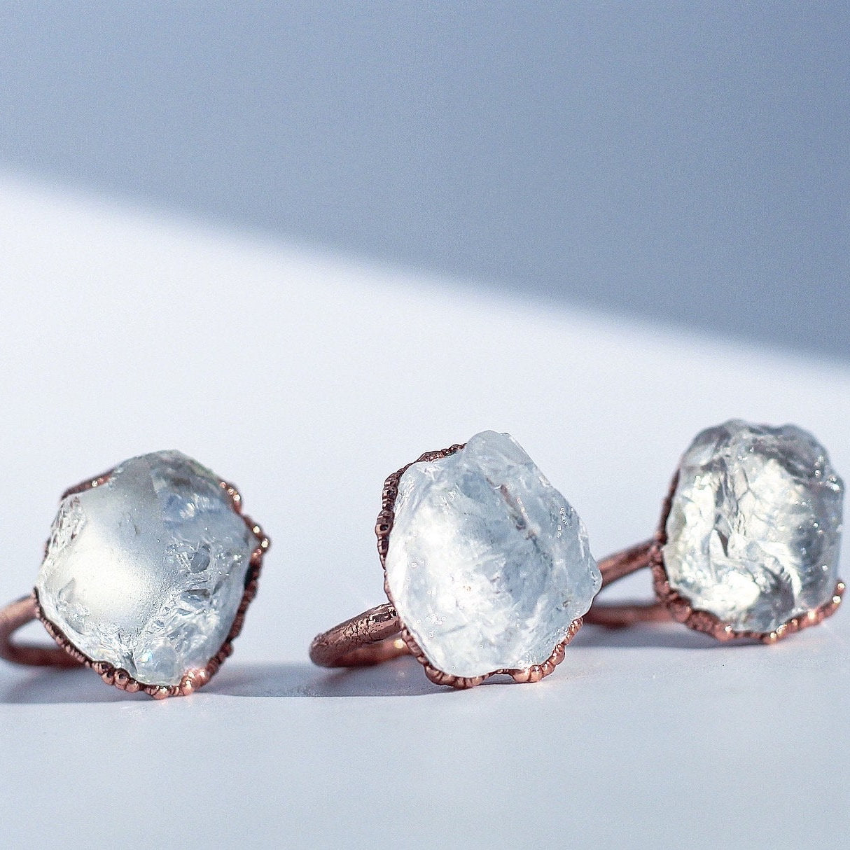 Raw Crystal Quartz Ring, Natural Style Engagement Ring, Rock Crystal Ring, Electroformed Copper Ring, Organic Jewelry, Hippie Ring