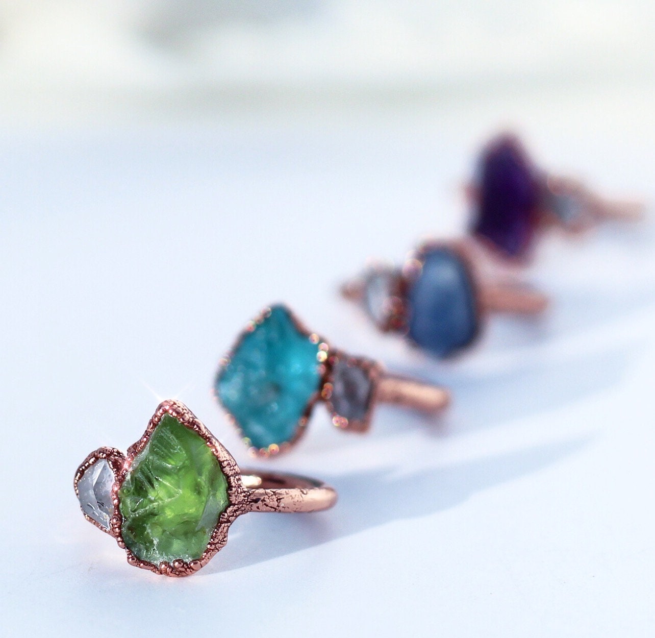 Throat Chakra Apatite Ring, Throat Chakra Jewelry, Blue Throat Chakra Ring, Rough Apatite Ring, Apatite and Herkimer Diamond Ring