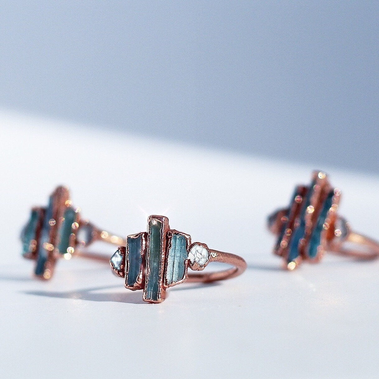 Raw Aquamarine Bar Ring, March Birthstone Jewelry, Unique Gemstone Ring, Organic Ring Stones, Gift for Her Birthday, Copper Statement Ring