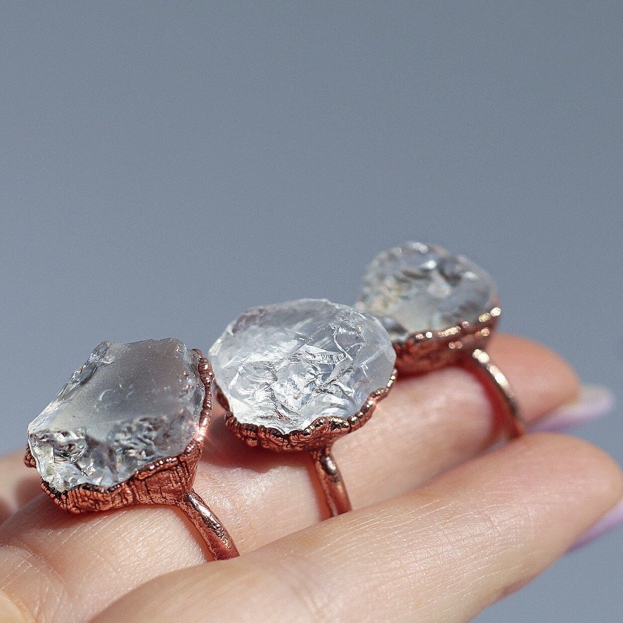 Raw Crystal Quartz Ring, Natural Style Engagement Ring, Rock Crystal Ring, Electroformed Copper Ring, Organic Jewelry, Hippie Ring