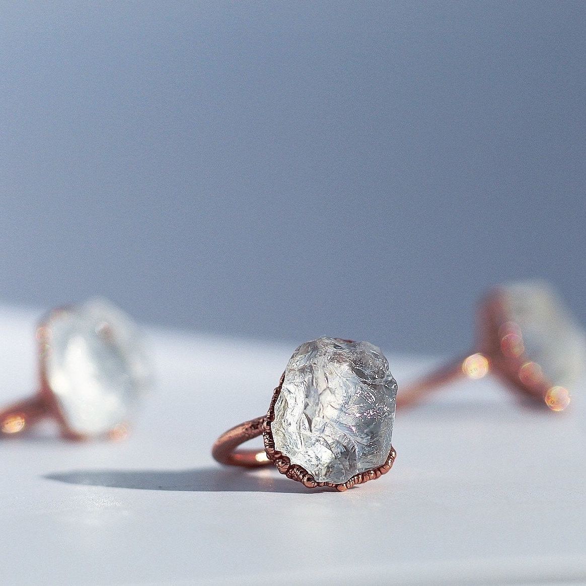 Raw Crystal Quartz Ring, Natural Style Engagement Ring, Rock Crystal Ring, Electroformed Copper Ring, Organic Jewelry, Hippie Ring