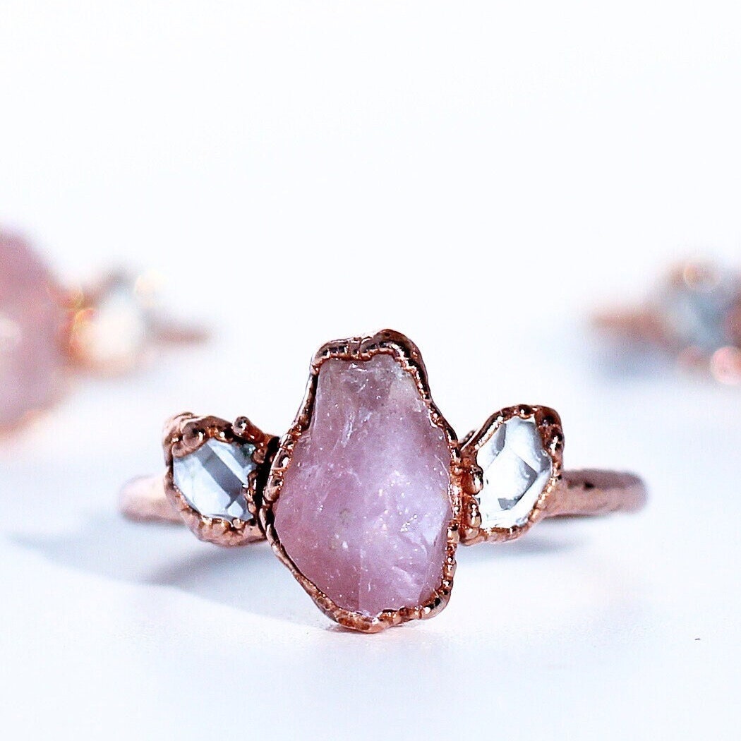 Raw Rose Gold Herkimer deals Diamond Ring/Gorgeous Rough Uncut Herkimer Diamond Ring/One of a Kind Ring/Healing Crystal Ring/Free US Shipping.