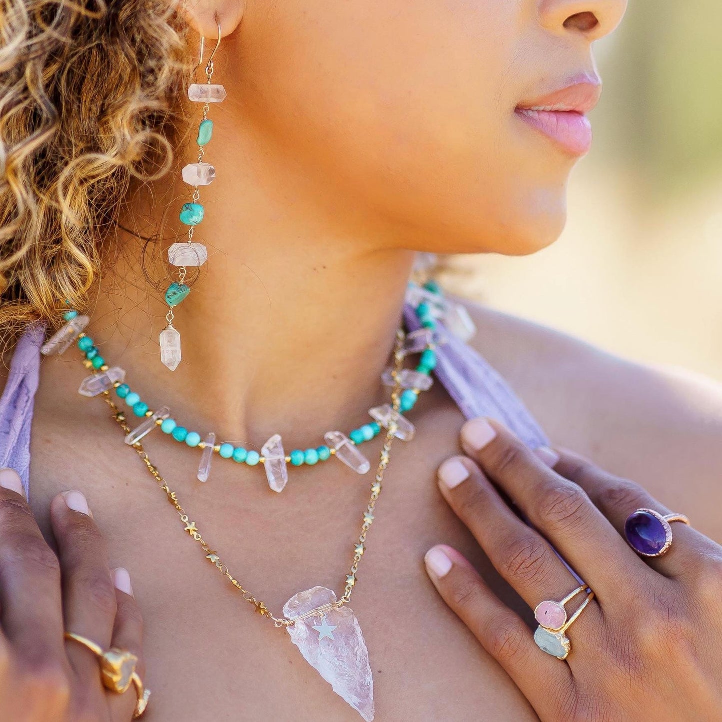 Turquoise Dangle Earrings, Boho Style Earrings, Crystal Boho Dangle Earrings, Turquoise and Crystal Quartz Earrings, Boho Bead Earrings