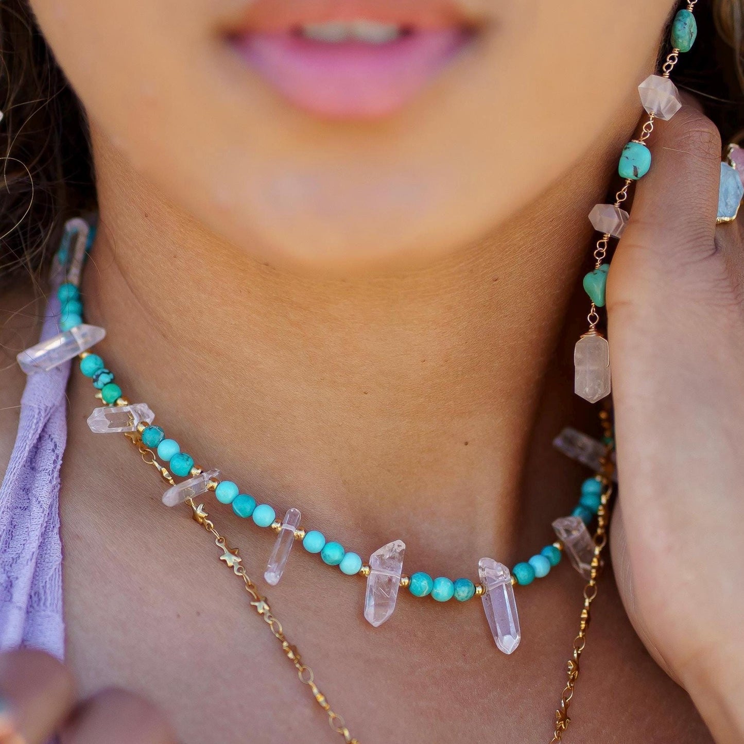 Customizable Crystal Point Gemstone Choker, Tribal Crystal Necklace, Customizable Bead Necklace, Crystal Point Boho Choker, Unique Bead Choker, Hippie Choker