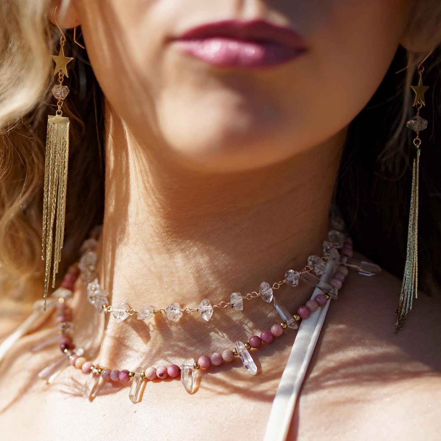 Customizable Crystal Point Gemstone Choker, Tribal Crystal Necklace, Customizable Bead Necklace, Crystal Point Boho Choker, Unique Bead Choker, Hippie Choker