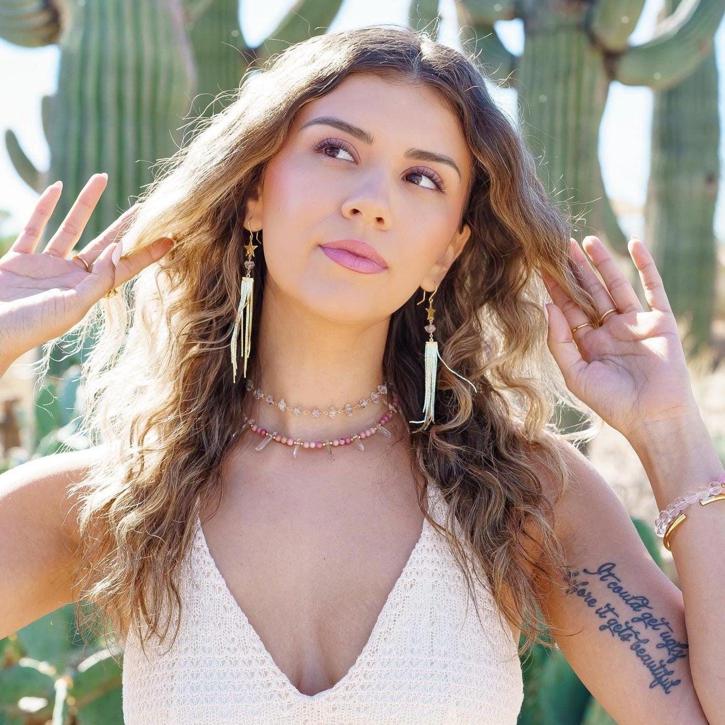 Long Gold Fringe Dangle Earrings, Crystal Fringe Earrings, Star Statement Earrings, Boho Duster Earrings, Shooting Star Earrings, Boho Style