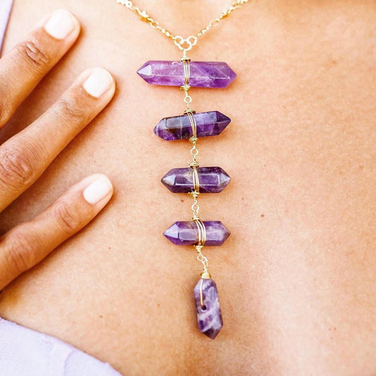 Amethyst Ladder Lariat Necklace, Amethyst Statement Necklace, Large Amethyst Necklace, Festival Necklace, Crystal Statement Jewelry, Boho Style