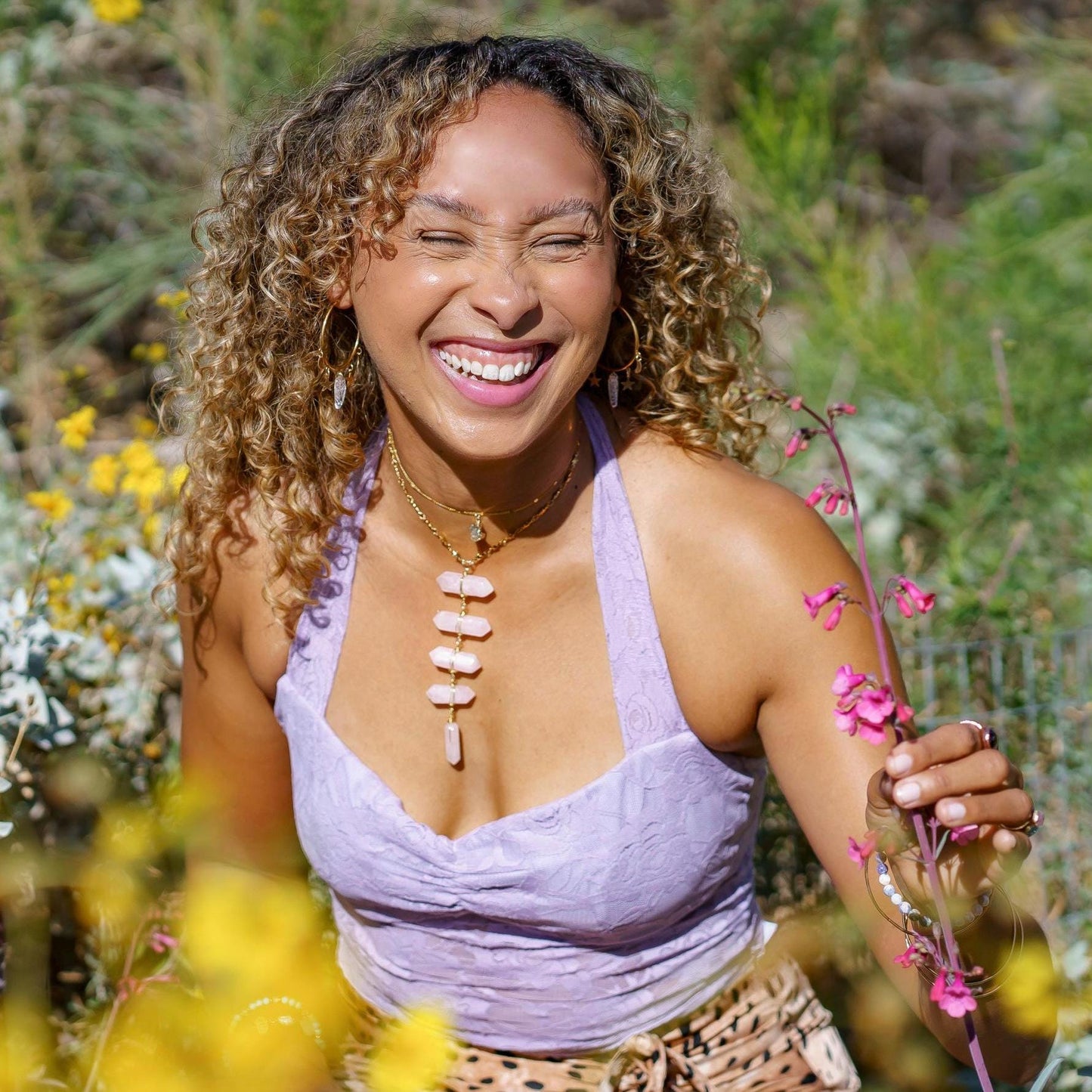 Rose Quartz Statement Necklace, Rose Quartz Ladder Lariat Necklace, Heart Chakra Necklace, Heart Chakra Jewelry, Boho Crystal Jewelry