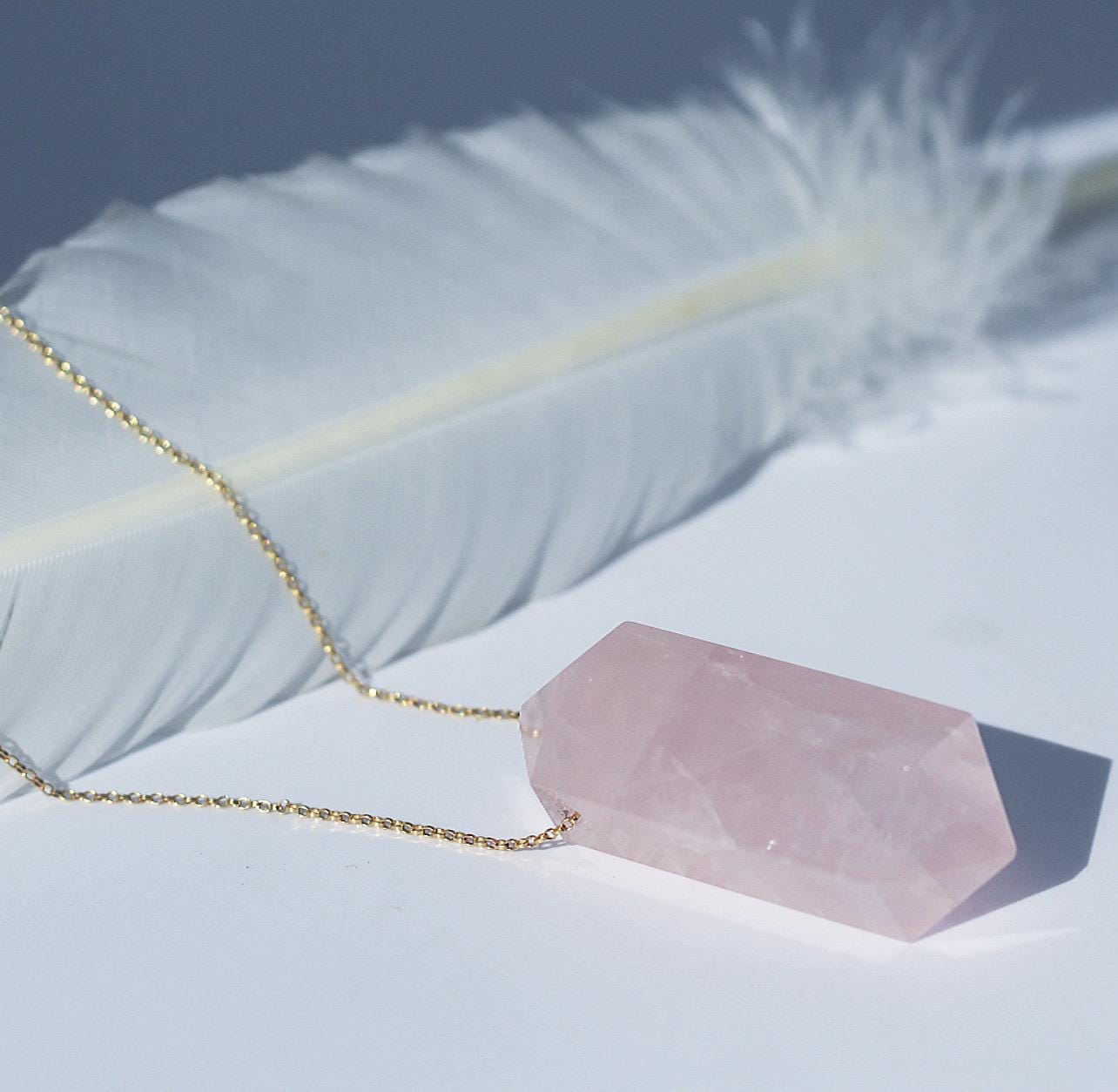 Big Rose Quartz Necklace, Double Terminated Rose Quartz Pendant, Large Rose Quartz Necklace, Love Stone Necklace, Rose Quartz Point Pendant