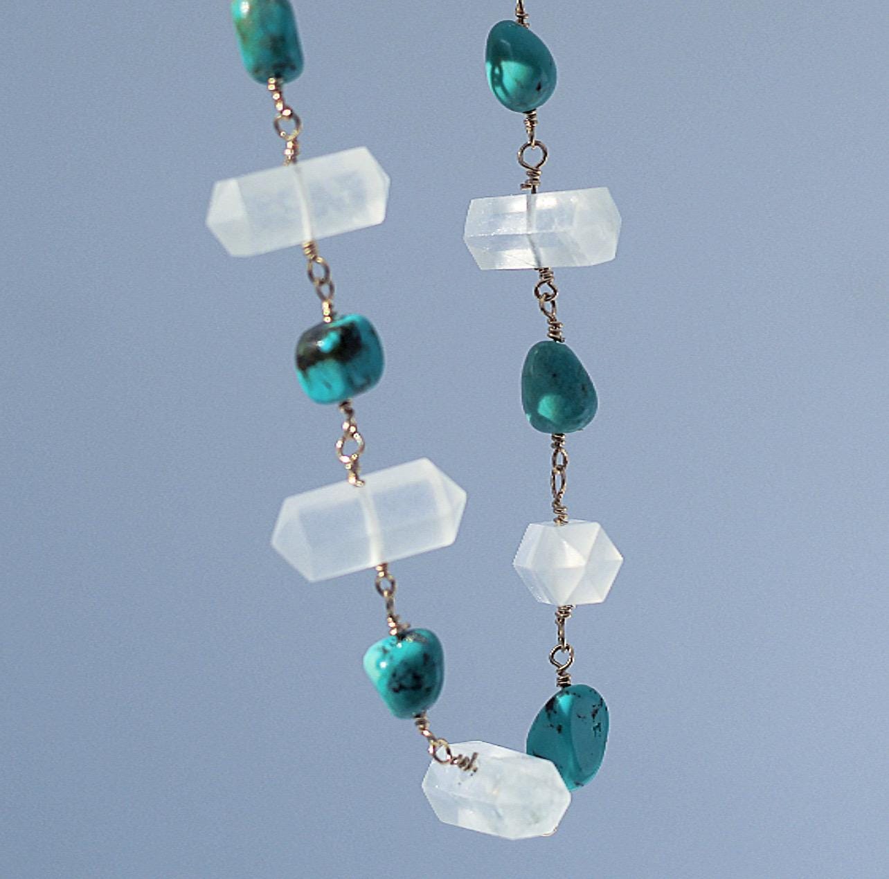 Arizona Turquoise and Crystal Quartz Point Bracelet, Crystal Point Bracelet, Protection Bracelet, Raw Turquoise Bracelet, Arizona Turquoise Jewelry