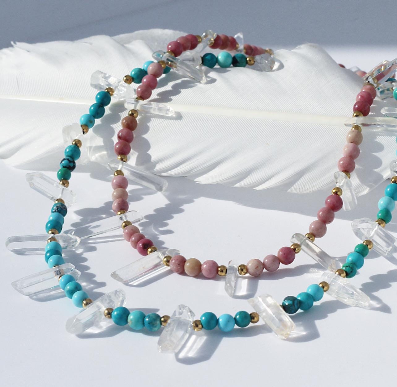 Customizable Crystal Point Gemstone Choker, Tribal Crystal Necklace, Customizable Bead Necklace, Crystal Point Boho Choker, Unique Bead Choker, Hippie Choker