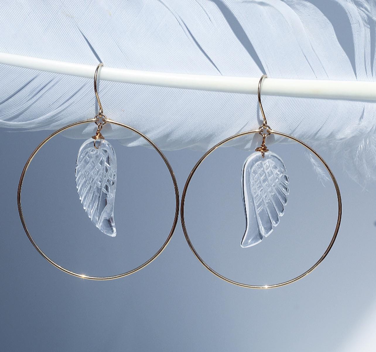 Angel Wing Hoop Earrings, Angel Wing Jewelry, Crystal Hoop Earrings, Angel Jewelry, Crystal Angel Wing, Angel Wing Earrings, Angel Wing Gift