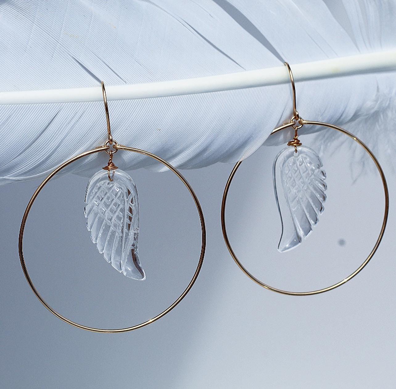 Angel Wing Hoop Earrings, Angel Wing Jewelry, Crystal Hoop Earrings, Angel Jewelry, Crystal Angel Wing, Angel Wing Earrings, Angel Wing Gift