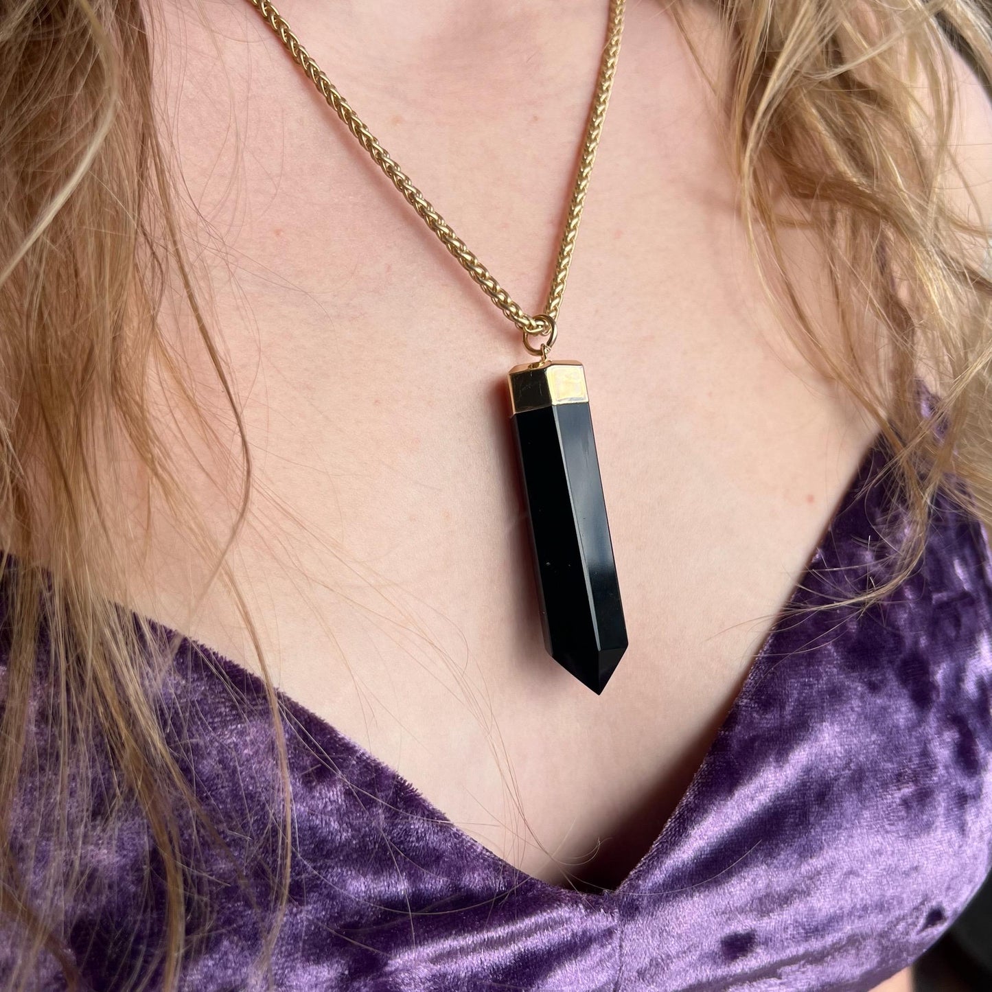 Obsidian Protection Stone Pendant, Extra Large Black Obsidian Pendant Necklace, Protective Crystal Necklace, Grounding Stone Necklace