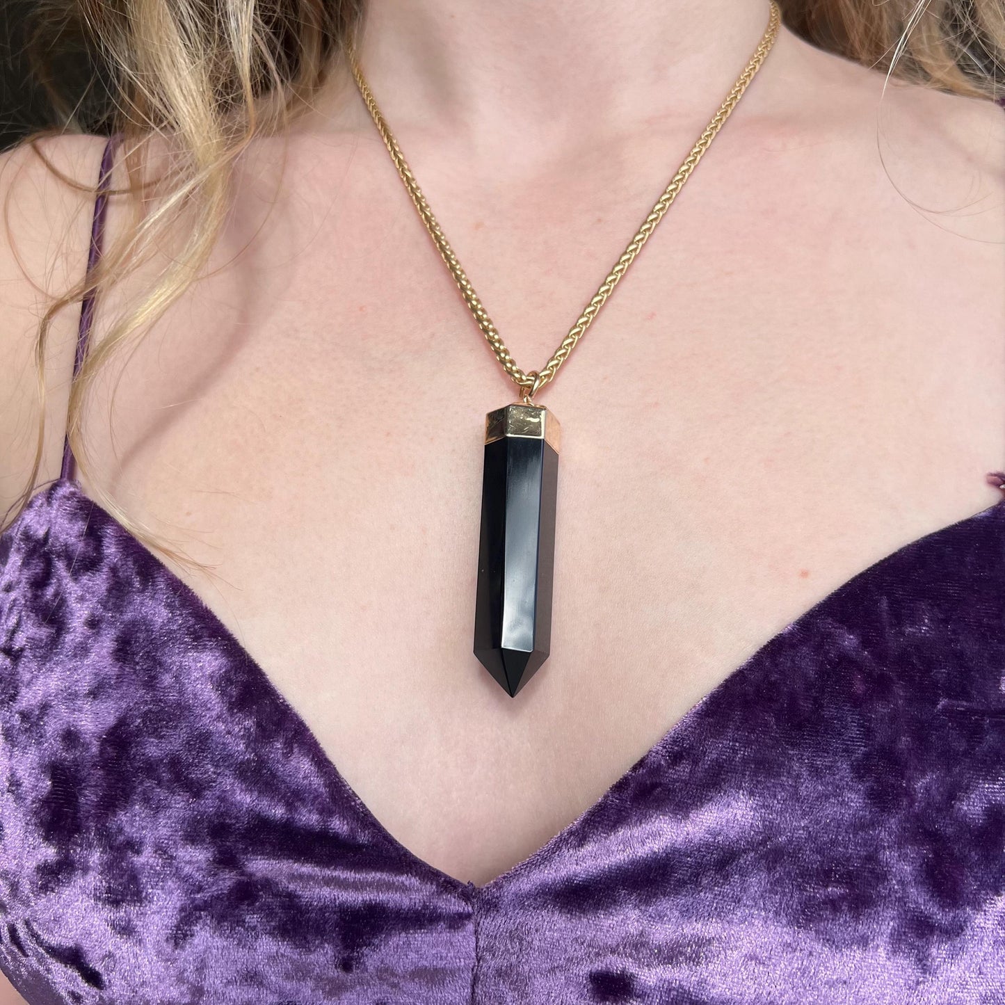 Obsidian Protection Stone Pendant, Extra Large Black Obsidian Pendant Necklace, Protective Crystal Necklace, Grounding Stone Necklace