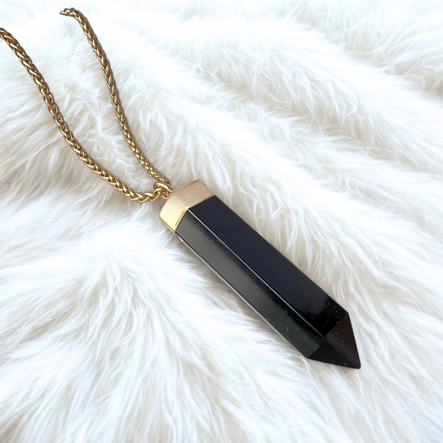 Obsidian Protection Stone Pendant, Extra Large Black Obsidian Pendant Necklace, Protective Crystal Necklace, Grounding Stone Necklace