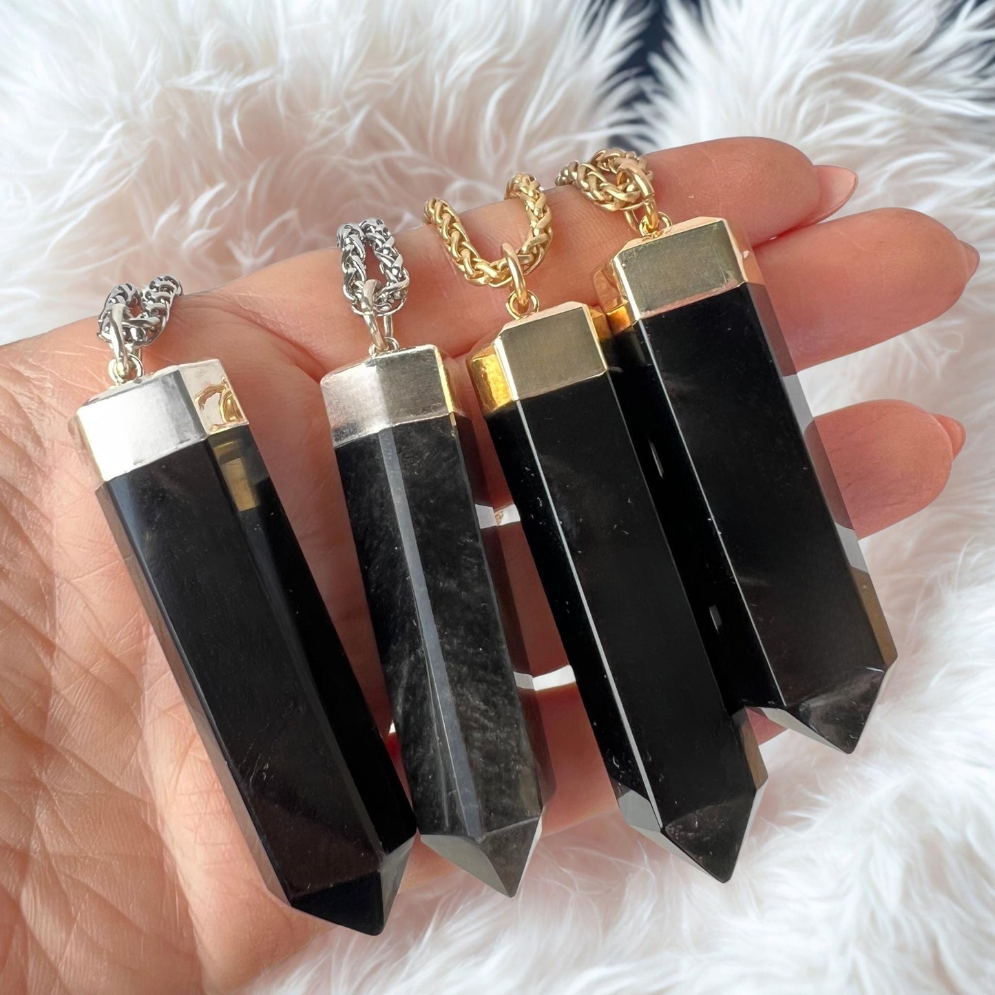 Obsidian Protection Stone Pendant, Extra Large Black Obsidian Pendant Necklace, Protective Crystal Necklace, Grounding Stone Necklace