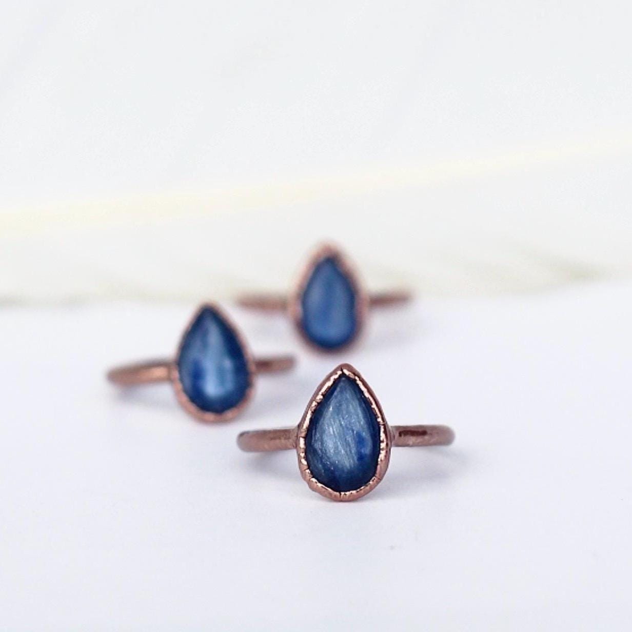 Blue Kyanite Teardrop Copper Ring, Blue Teardrop Stone Ring, Tear Ring, Teardrop Jewelry, Copper Kyanite Ring