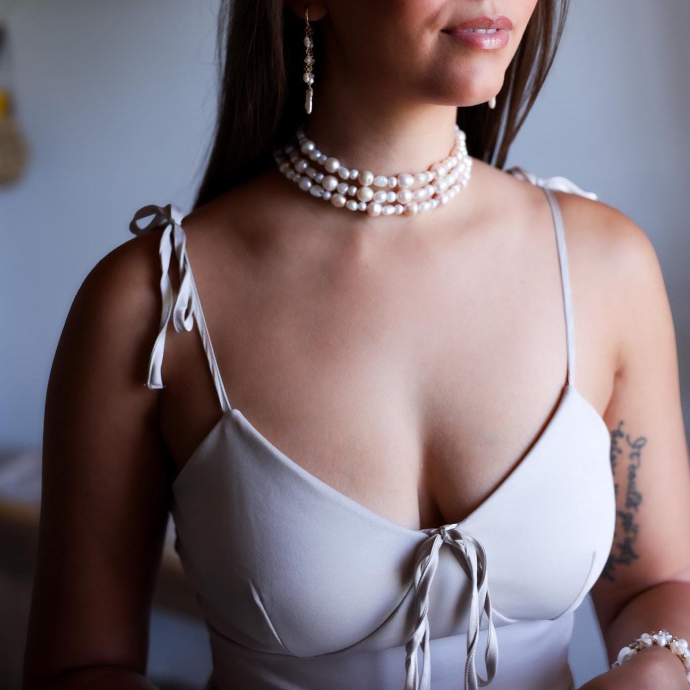 Pearl Wrap Choker, Triple Wrap Statement Choker, Convertible Wrap Pearl Necklace, Multi Wrap Freshwater Pearl Layering Necklace