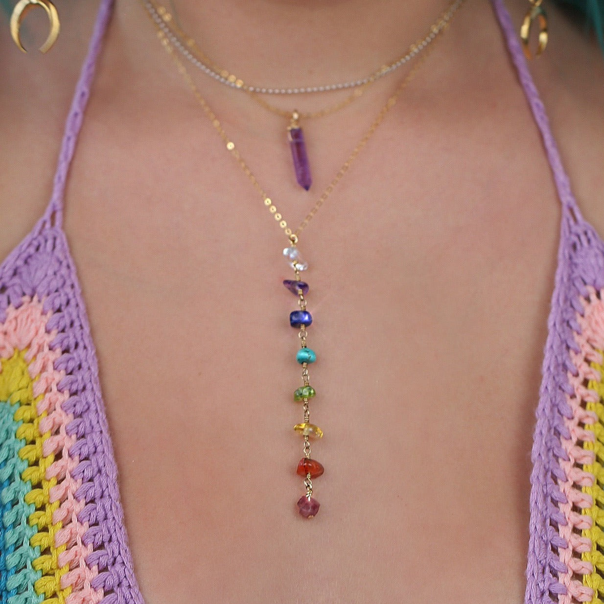 7 Chakra Gemstone Y Necklace- Bright Gems