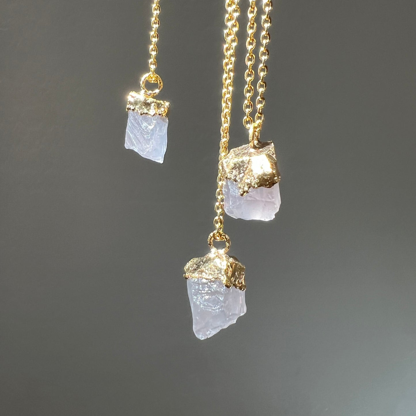 Rose Quartz Nugget Necklace in Gold
