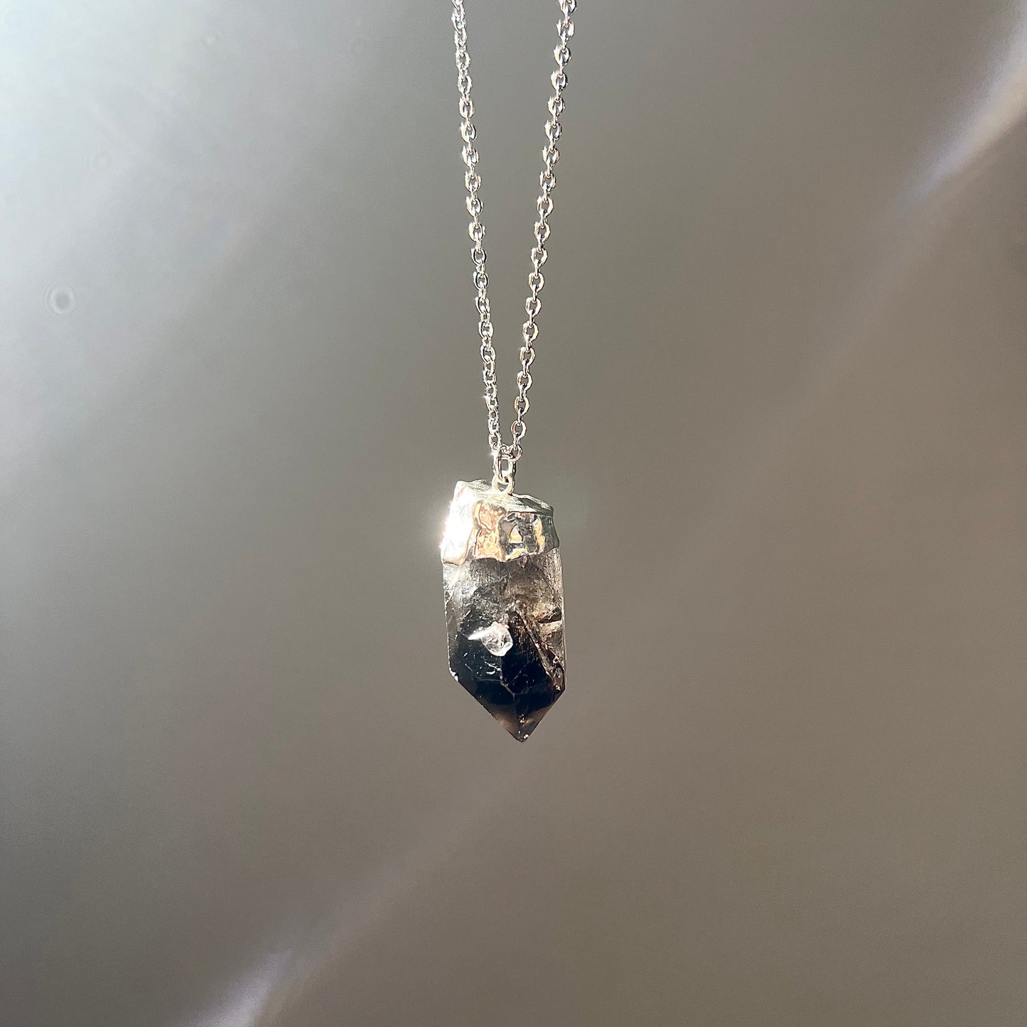 Raw Smoky Quartz Pendant in Silver
