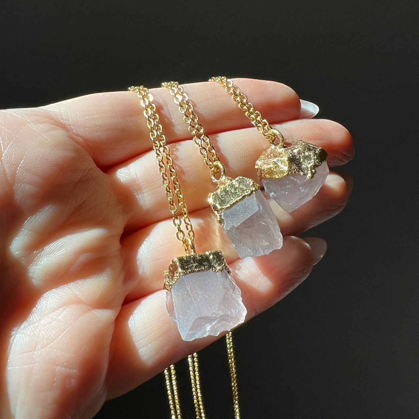 Rose Quartz Nugget Necklace in Gold