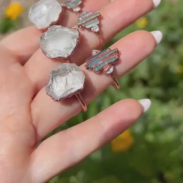 Raw Crystal Quartz Ring, Natural Style Engagement Ring, Rock Crystal Ring, Electroformed Copper Ring, Organic Jewelry, Hippie Ring