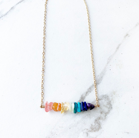 7 Chakra Necklace, Gemstone Necklace, Crystal Necklace, Statement Necklace, Rainbow Necklace, Yoga Gemstone Necklace, Chakra Stone Jewelry