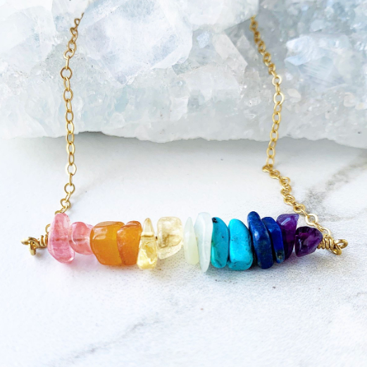 7 Chakra Necklace, Gemstone Necklace, Crystal Necklace, Statement Necklace, Rainbow Necklace, Yoga Gemstone Necklace, Chakra Stone Jewelry