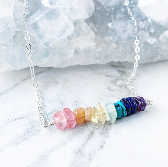 7 Chakra Necklace, Gemstone Necklace, Crystal Necklace, Statement Necklace, Rainbow Necklace, Yoga Gemstone Necklace, Chakra Stone Jewelry