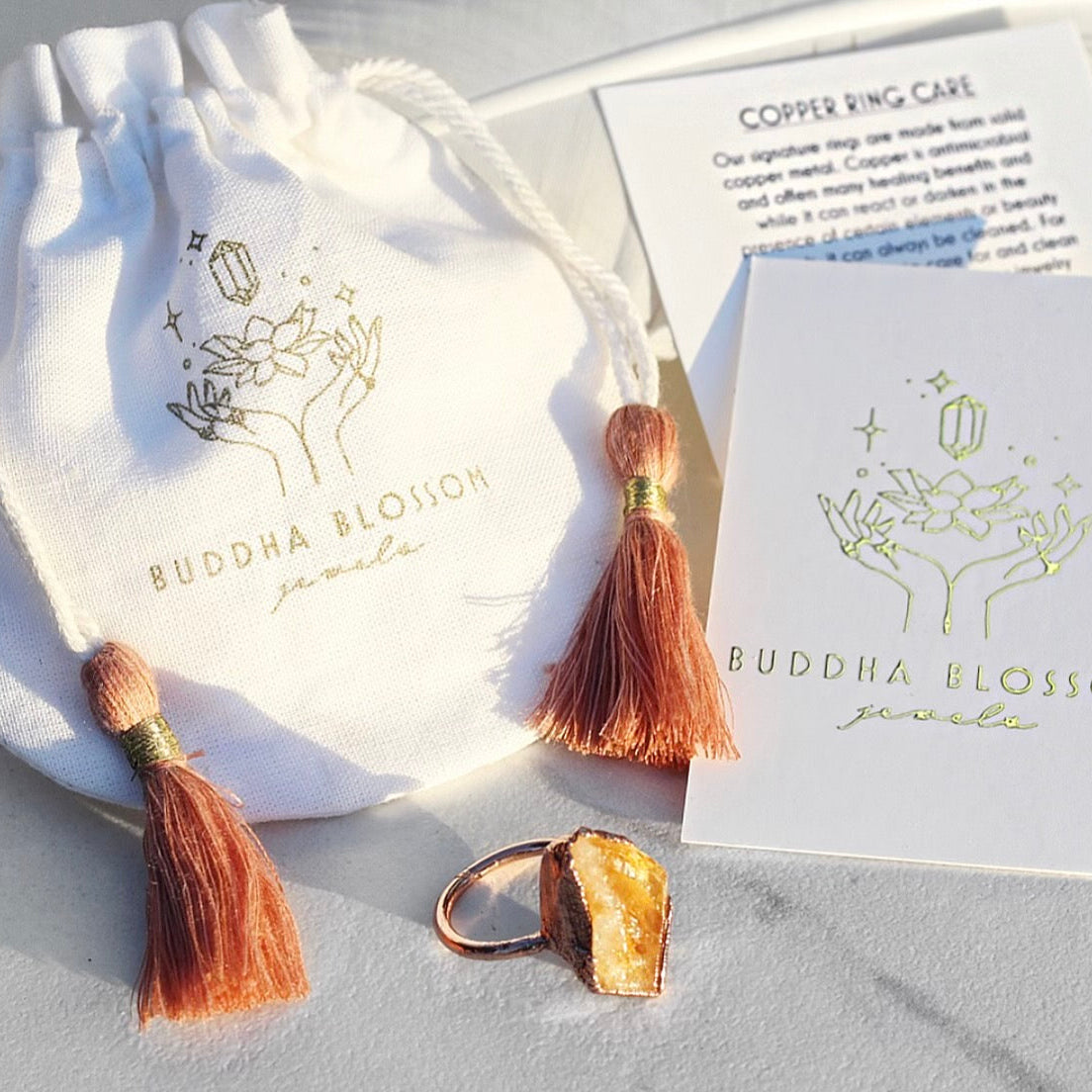 Buddha Blossom Jewels Gift Bag and Ring Care Card