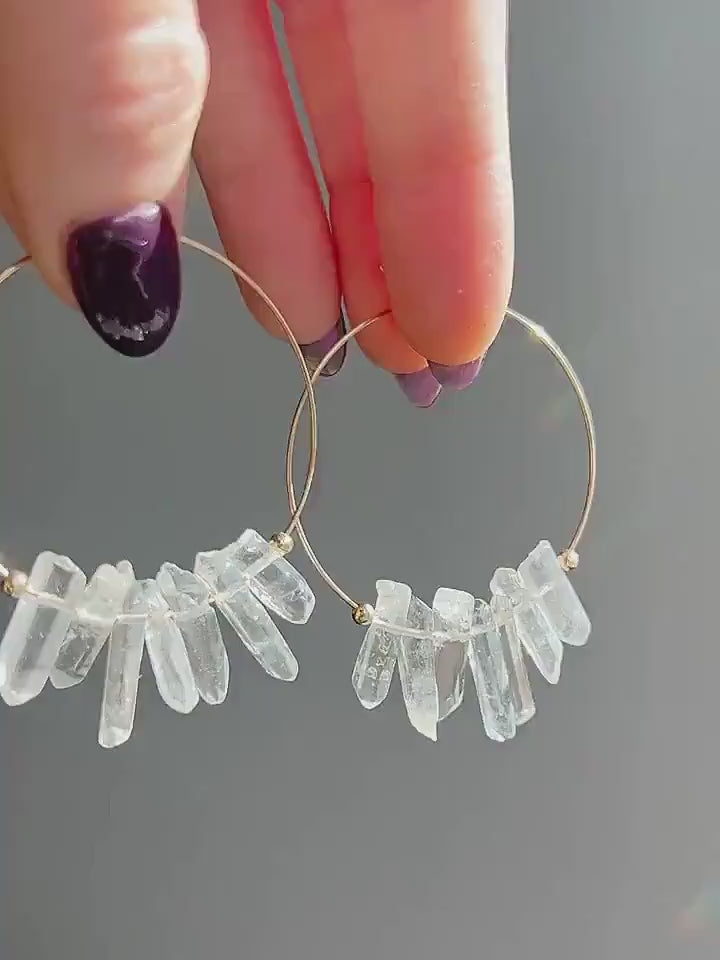 Crystal Quartz Statement Earrings, Crystal Statement Earrings, Crystal Quartz Hoops, Boho Crystal Earrings, Crystal Quartz Boho Earrings