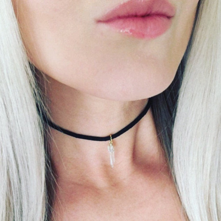 Crystal Choker on Black Suede, Rose Quartz, Citrine, Amethyst, Crystal Quartz
