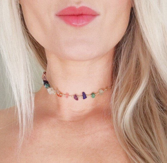 Chakra Gemstone Nugget Choker in 14k Gold Filled or Sterling Silver
