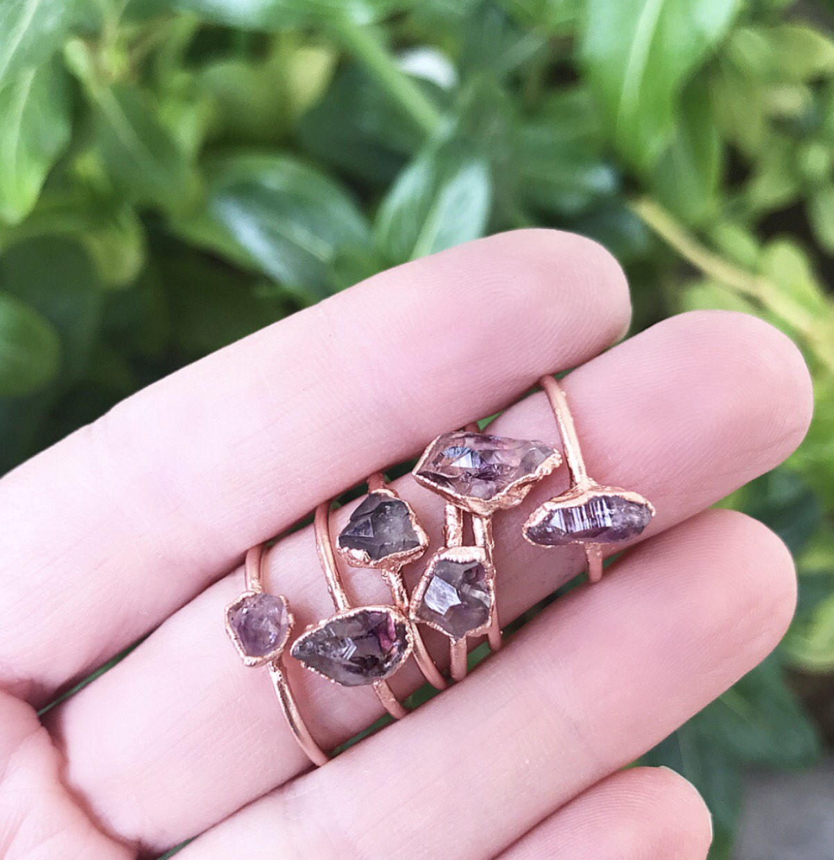 Dainty Amethyst Ring, Delicate Crystal Jewelry, Tiny Crystal Ring, February Birthstone Gift, Copper Stacking Ring, Small Raw Amethyst Ring