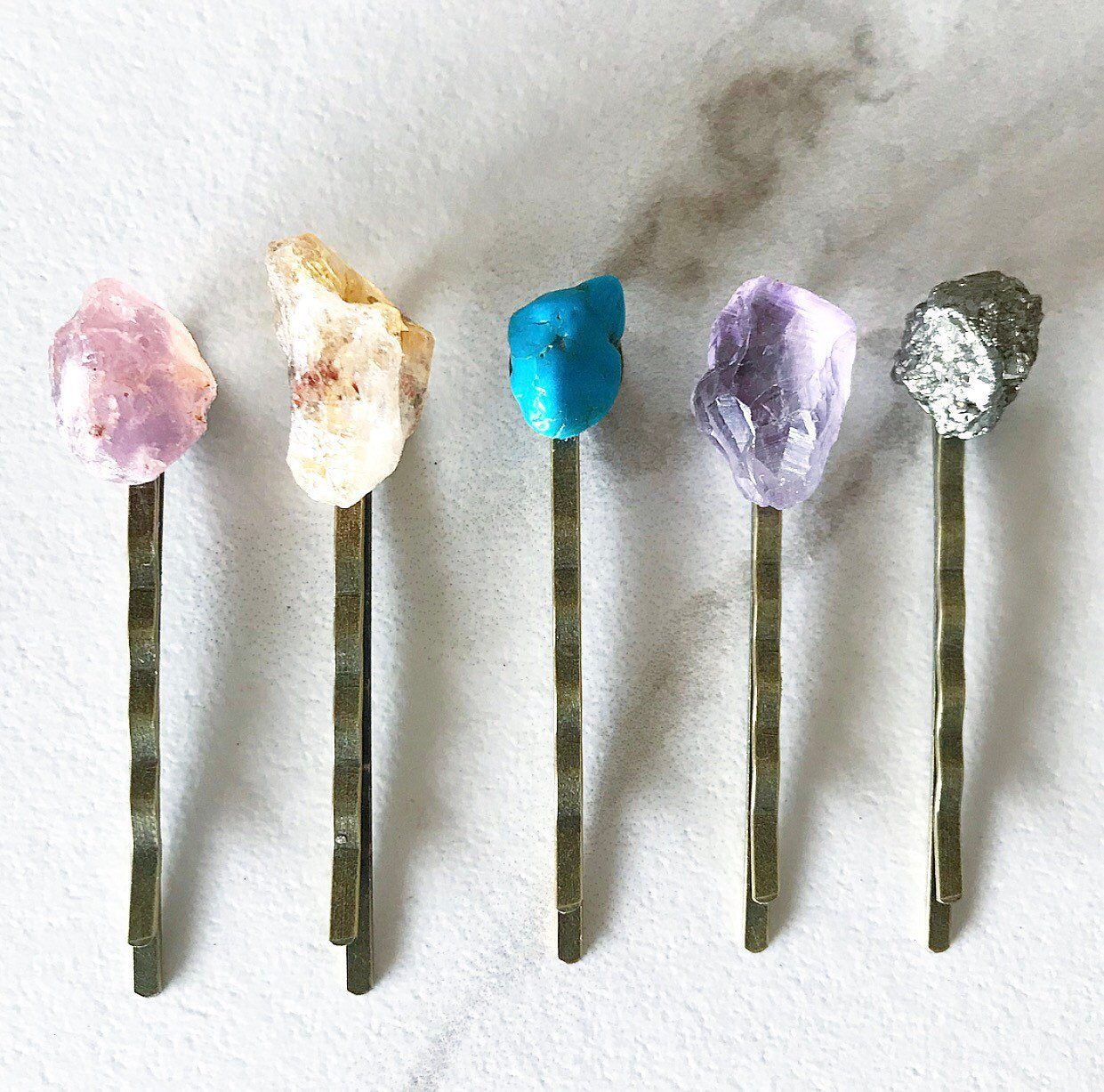 Crystal Hair Pins, Raw Stone Hair Pins, Rose Quartz Hair Accessory, Turquoise Hair Clip, Gemstone Barrette, Raw Crystal Hair Clip, Boho Hair