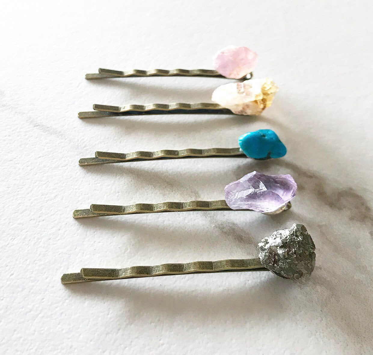 Crystal Hair Pins, Raw Stone Hair Pins, Rose Quartz Hair Accessory, Turquoise Hair Clip, Gemstone Barrette, Raw Crystal Hair Clip, Boho Hair