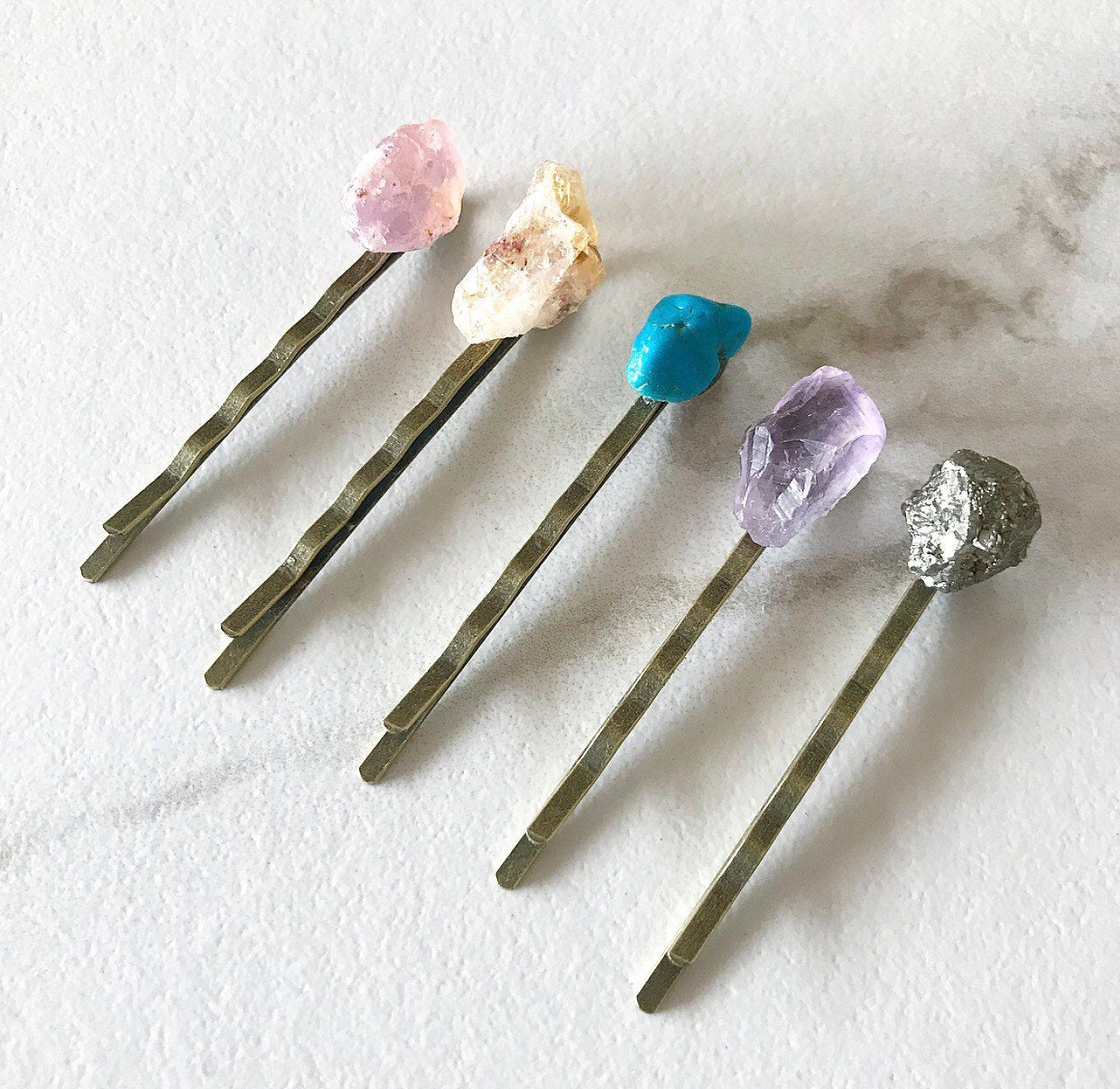 Crystal Hair Pins, Raw Stone Hair Pins, Rose Quartz Hair Accessory, Turquoise Hair Clip, Gemstone Barrette, Raw Crystal Hair Clip, Boho Hair
