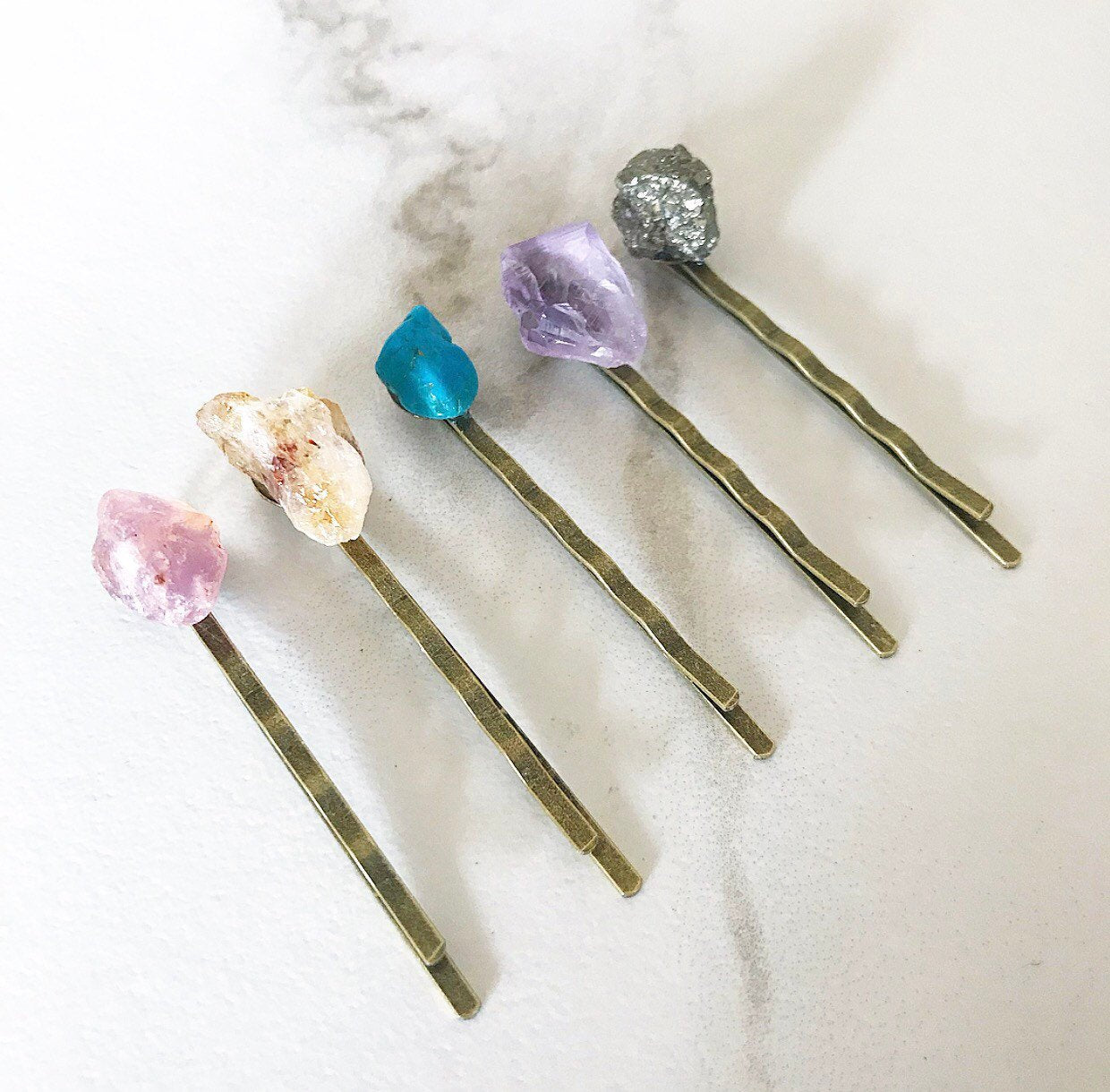 Crystal Hair Pins, Raw Stone Hair Pins, Rose Quartz Hair Accessory, Turquoise Hair Clip, Gemstone Barrette, Raw Crystal Hair Clip, Boho Hair