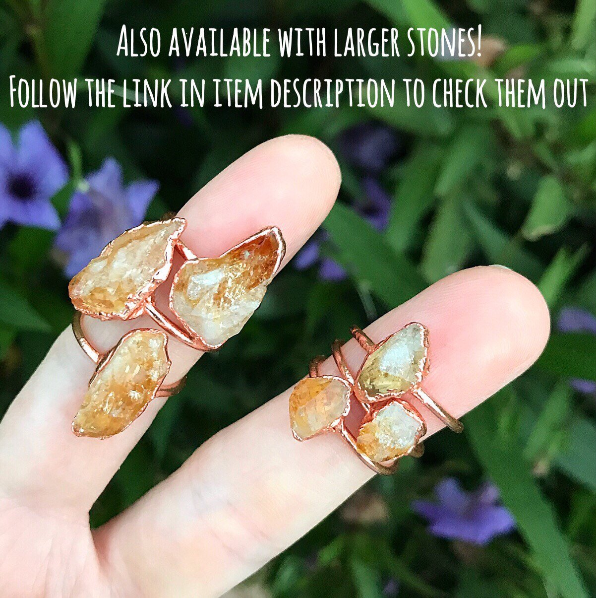 Citrine Crystal Stacking Ring with Dainty Raw and Natural Stone on Copper Band with Organic Style Setting