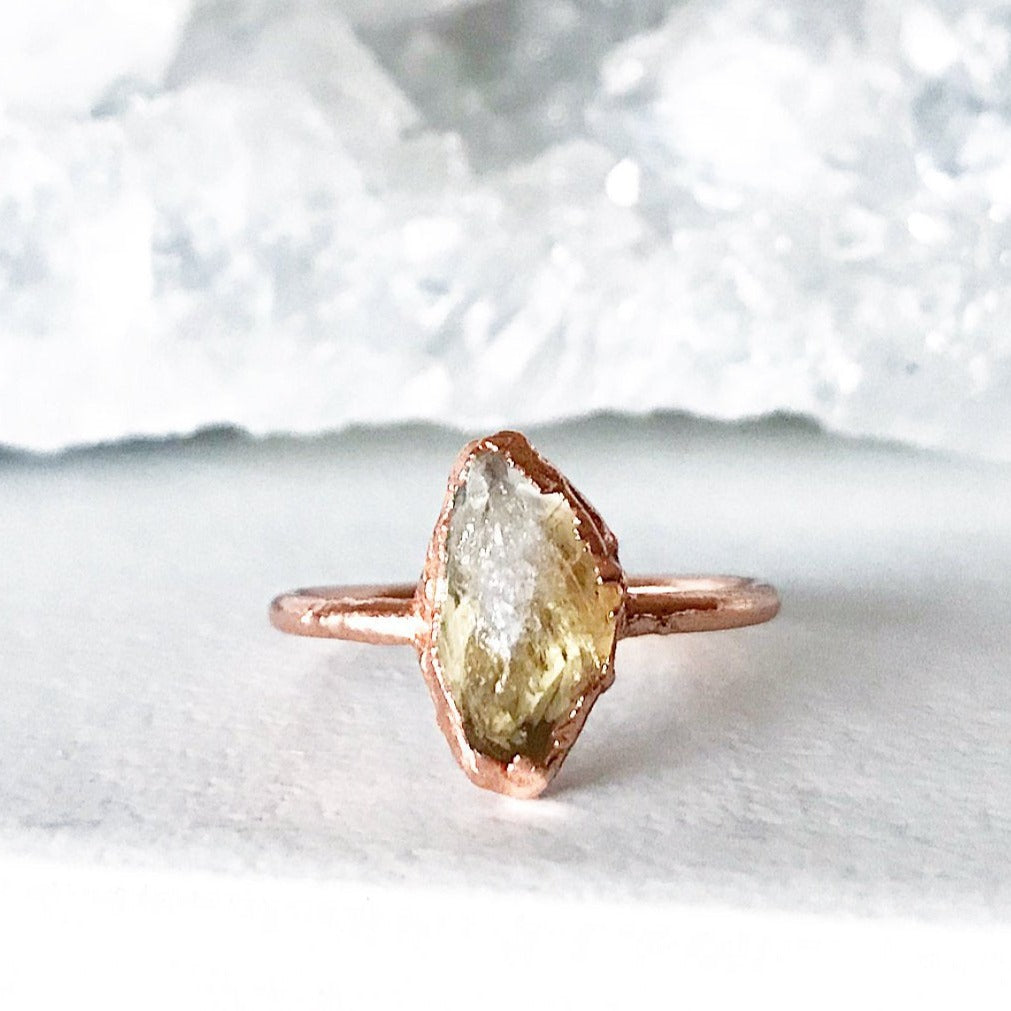 Citrine Crystal Stacking Ring with Dainty Raw and Natural Stone on Copper Band with Organic Style Setting