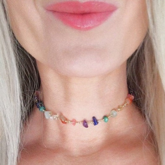 Chakra Gemstone Nugget Choker in 14k Gold Filled or Sterling Silver