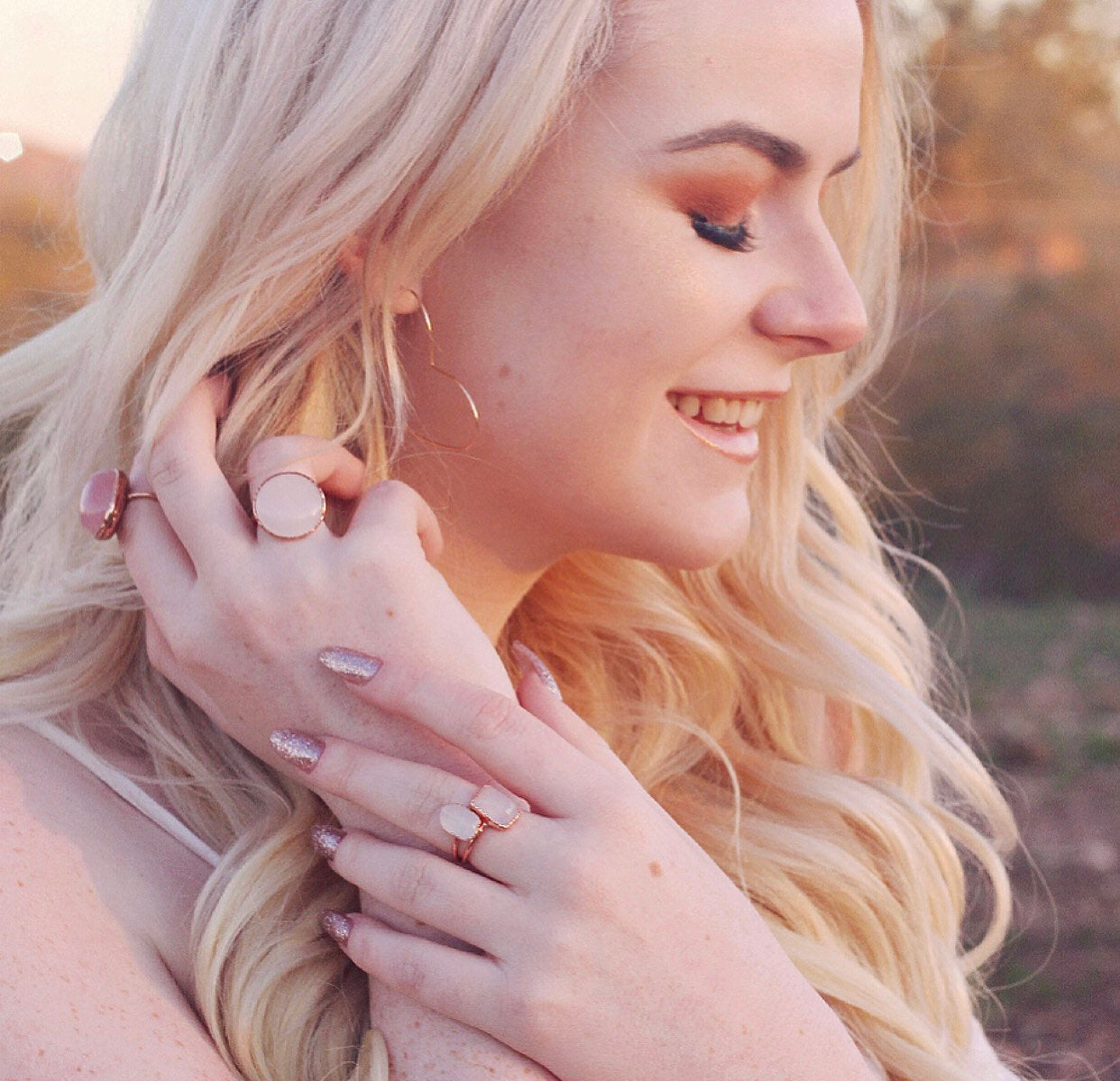 Raw Rose Quartz Crystal and Copper Ring with Emerald Cut Light Pink Blush Stone