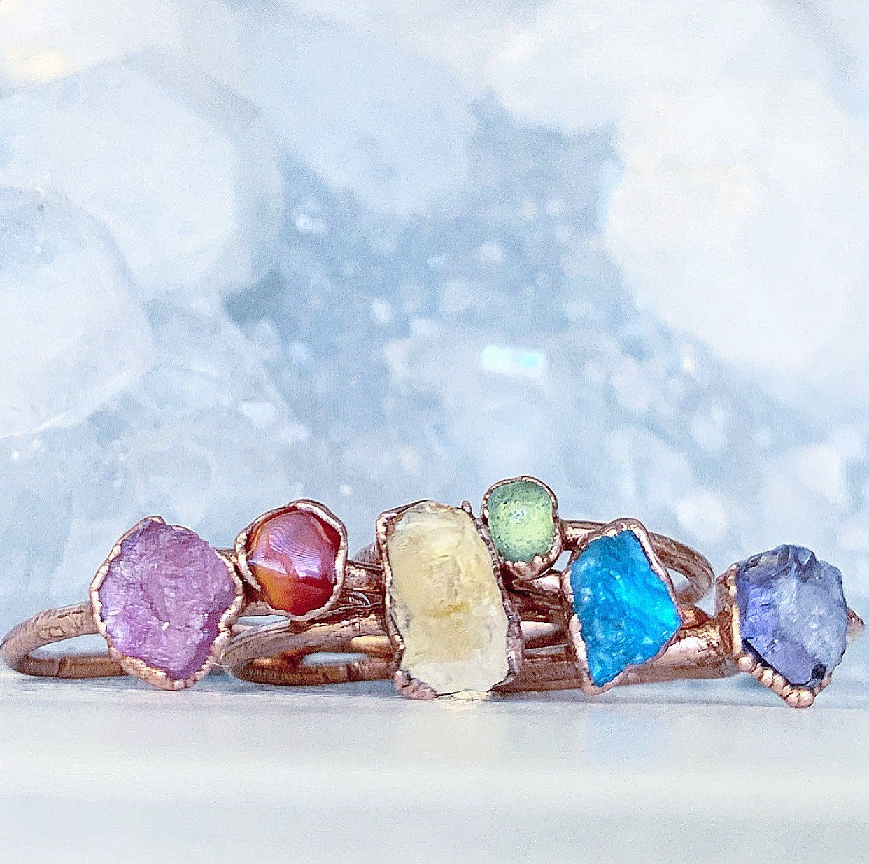 Dainty Amethyst Ring, Delicate Crystal Jewelry, Tiny Crystal Ring, February Birthstone Gift, Copper Stacking Ring, Small Raw Amethyst Ring