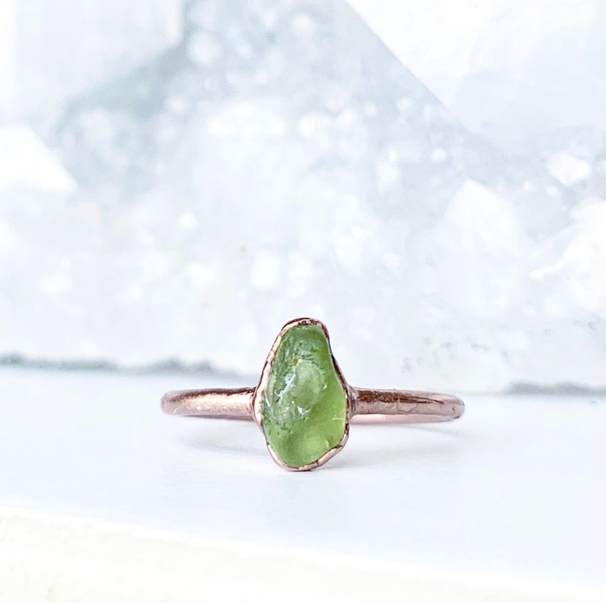 Raw Peridot Stacking Ring, August Birthstone Ring, Rough Stone Stacking Ring, August Birthstone Jewelry Gift, August Birthday Gift for Her