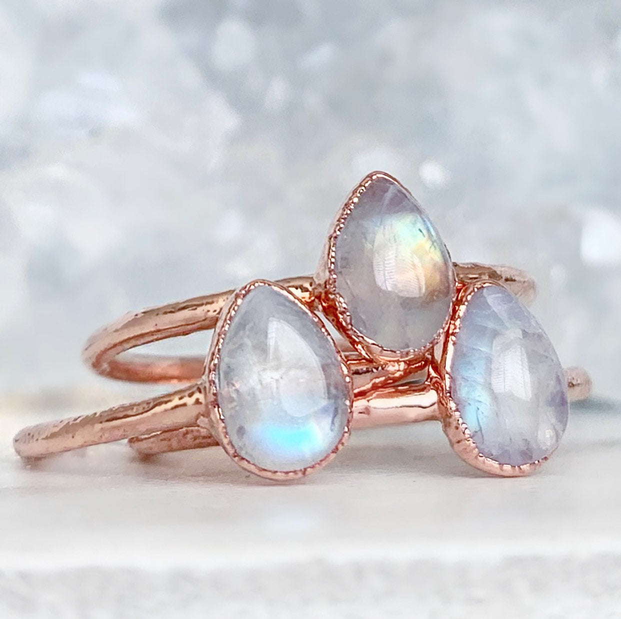 Teardrop Moonstone Stacking Ring in Copper