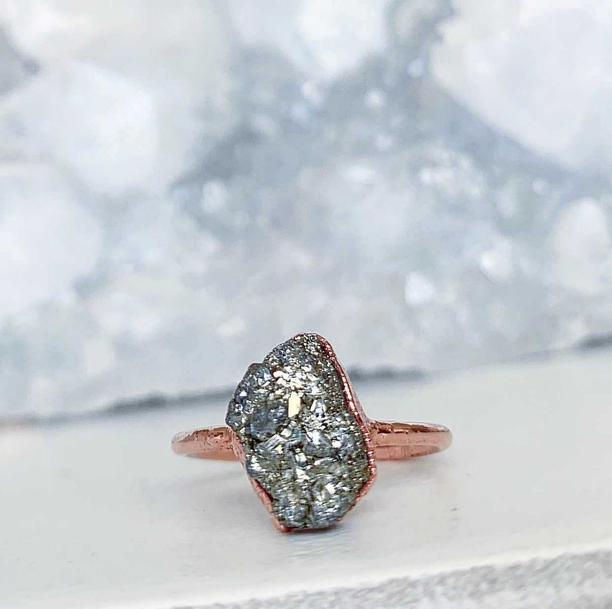 Raw Pyrite Ring, Rough Pyrite Nugget Ring, Leo Birthstone Ring, Leo Natural Birthstone Jewelry, August Birthday Gift for Her