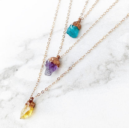 Raw Crystal Healing Necklace, Dainty Crystal Nugget Necklace, Citrine Crystal Pendant, Amethyst Stone Necklace, Raw Apatite Nugget Necklace