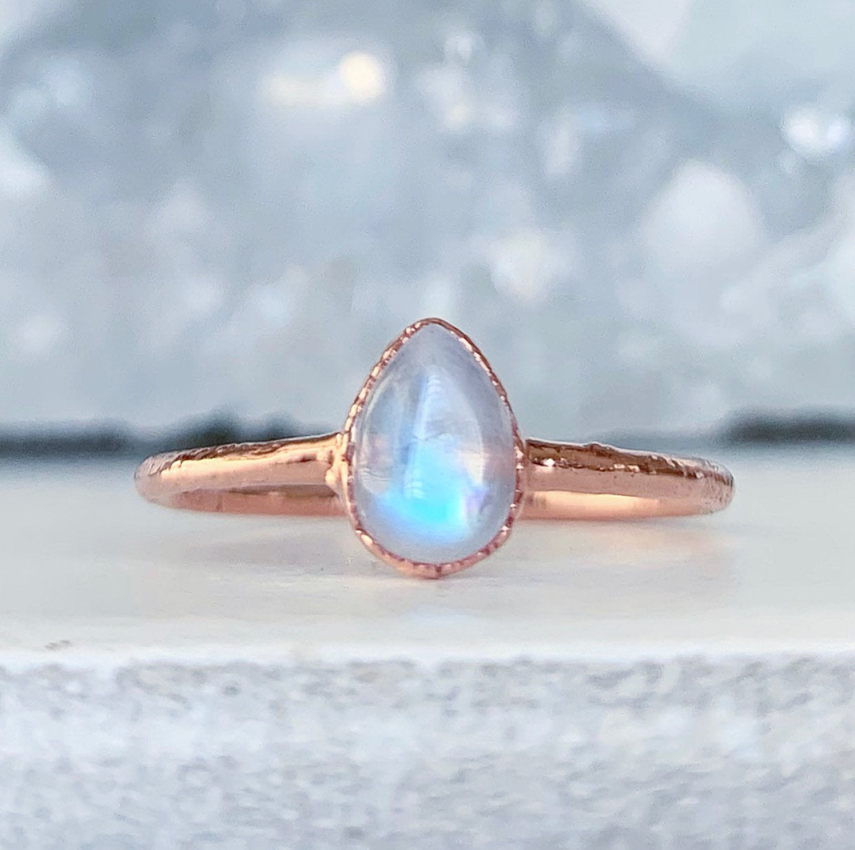 Moonstone Stacking Ring, Dainty June Birthstone Ring, Teardrop Moonstone Ring, Healing Stone Ring, Tiny Stone Ring, Raw Gemstone Ring